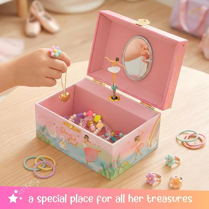 Giggle & Honey Musical Ballerina Jewelry Box for Girls - Kids Music Box with Spinning Ballerina, Ballet Birthday Gifts for Little Girls, Jewelry Boxes, 6 x 4.7 x 3.5 in - Ages 3-10,Pink