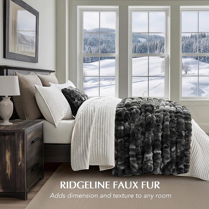 Faux Rabbit Fur Bubble Throw Blanket, 60"x80", Marble Black | Ultra Soft, Luxury Faux Rabbit Fur Throw, Thick Warm Bubble Blanket, Cozy Fluffy Reversible, for Bed, Couch, Chair, Sofa