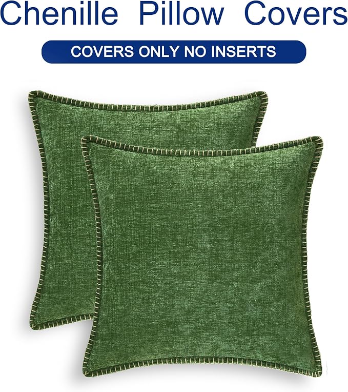 CaliTime Decorative Couch Throw Pillow Covers 26 X 26 Inches Forest Green | Pack of 2, Cozy Chenille Cushion Cases, Cotton Thread Stitching Edges, for Sofa Bed Living Room Farmhouse