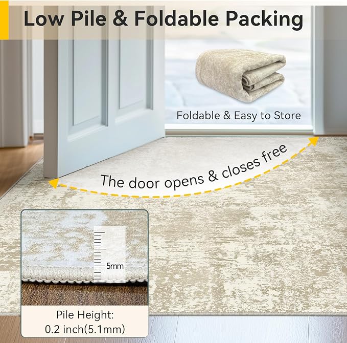 RELEANY Washable 8'x10' Abstract Area Rug for Living Room Cream Beige | carpet for bedroom, kitchen, office, hallway and entryway, printed pattern, non-slip, soft, stain-resistant, easy to clean
