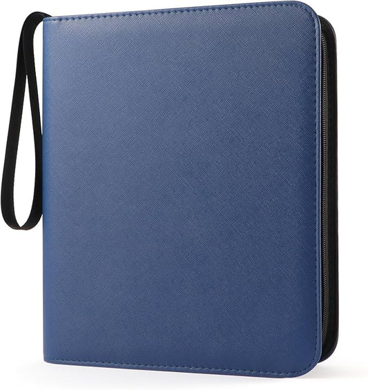 4 Pocket Top Loader Binder for 144 Toploaders, Side Loading Toploader Binder for 3 x 4'' Rigid Cards with Zipper Closure, PU Leather Ringless 2x2 Card Binder for MTG/TCG/Sports/Games, Blue