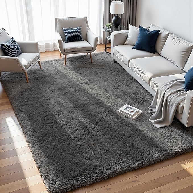 9x12 Area Rugs for Living Room: Ultra Soft Fluffy Shag Grey Rugs for Bedroom, Non-Slip Large Fuzzy Plush Rug Indoor Floor Carpet for Nursery Kids Boys Girls Room, Dorms, Playroom, Modern Home Decor