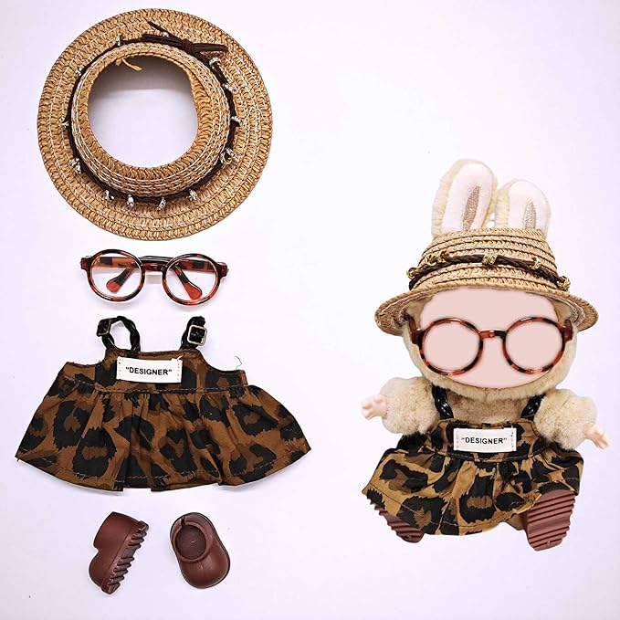 Clothes for Labubu, Handcrafted Set for 15cm/17cm Doll, Premium Doll Outfit with Accessories, 4 Piece Stylish Clothes for Labubu Accessories