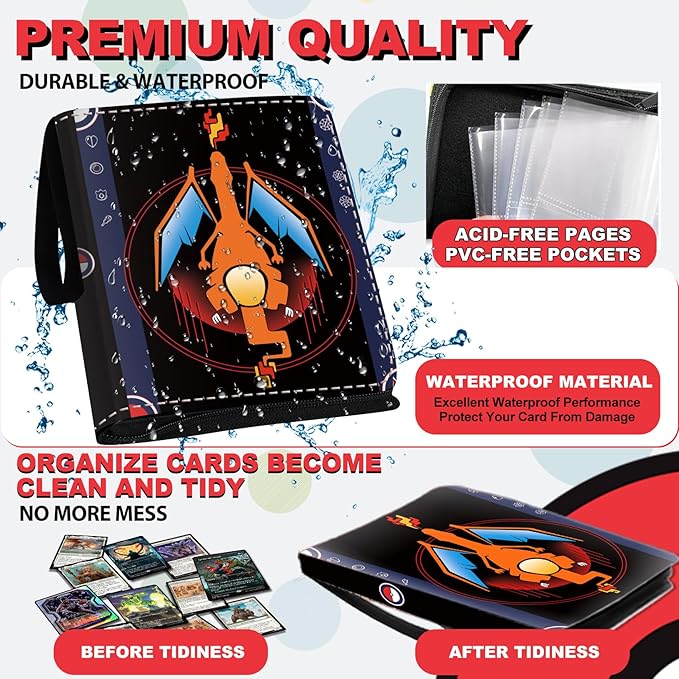 1008 Card Binder 9 Pocket, 3-Ring Trading Card Binder with 56 Page Removable Sleeves, High Storage Waterproof Trading Card Holder Collection Album Carrying Organizer for MTG TCG Cards-Dragon&Turtle