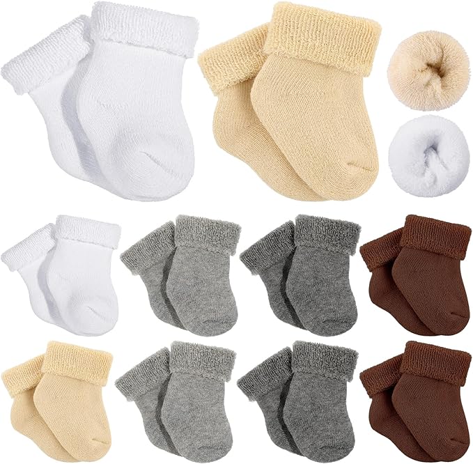 Twistover 10 Pairs Preemie Baby Terry Cotton Turn Cuff Socks for Newborn Girls Boys - Nicu