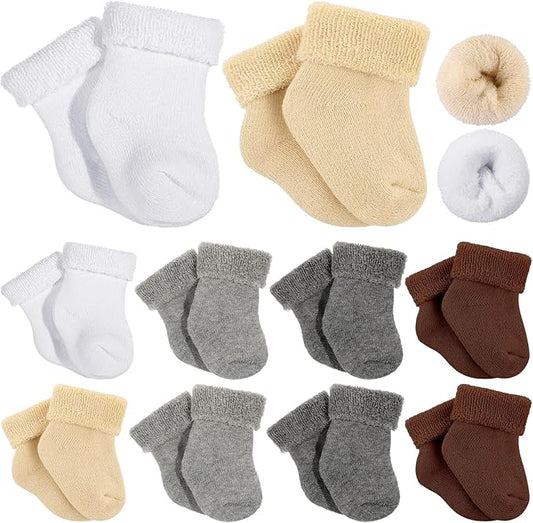 Twistover 10 Pairs Preemie Baby Terry Cotton Turn Cuff Socks for Newborn Girls Boys - Nicu