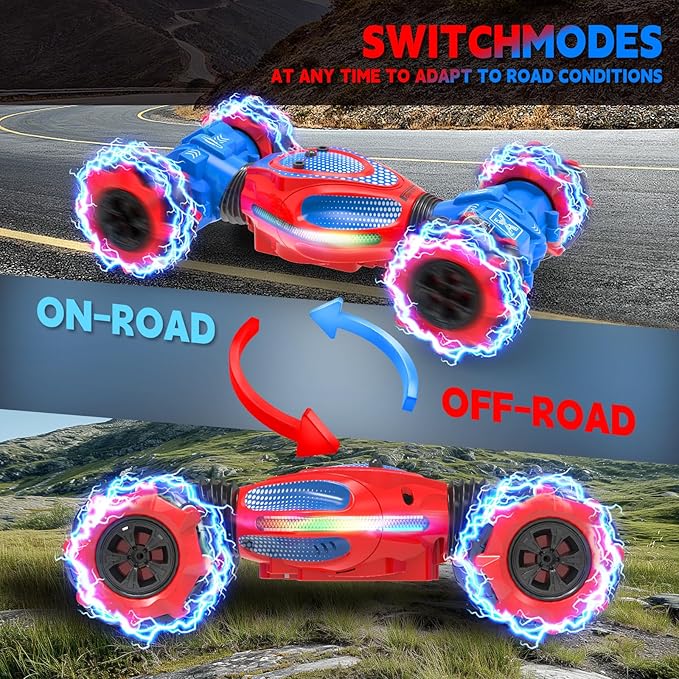 Remote Control Car - RC Drift Car for Boys Age 8-12, Gesture Sensing RC Stunt Cars 4WD Hot Wheels Cars Toy for Kids 4 5 6 7 8 9 10 Year Old Boy Birthday (Red-Blue)