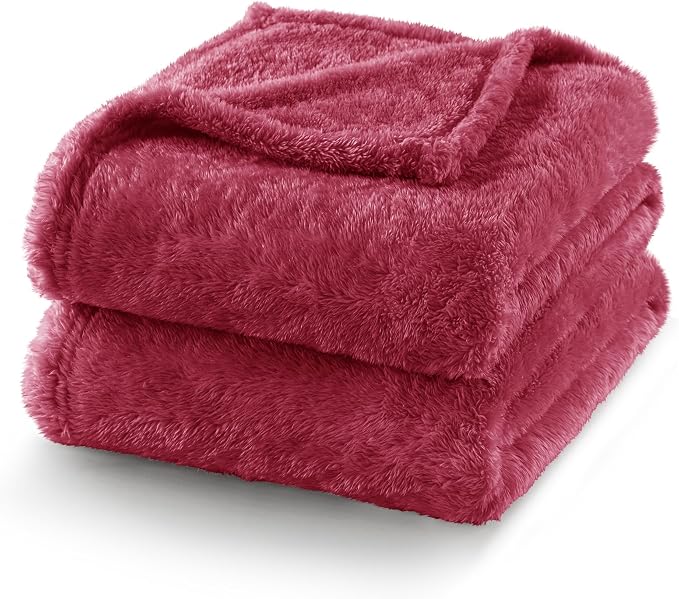 Exclusivo Mezcla Fuzzy Plush Fleece Bed Blanket King Size, Deep Red | 104x90 Inches, Super Soft and Cozy Bed Blanket, Fluffy Decorative Bedding for Livingroom, Bedroom, All Season