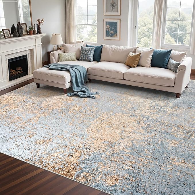 5x7 Ft Area Rugs for Living Room, Soft Non-Slip Washable Rugs Modern Abstract Pattern Carpet for Bedroom Indoor Floor Nursery Home Decor (Blue)