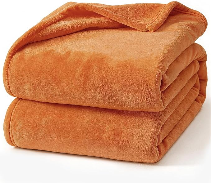 Hansleep Full Orange Fleece Blanket, Soft Flannel Bed Blanket | Fuzzy Cozy Blanket 84x90 Inches, Multi-use for Bed, Sofa, Couch, Travel, Camping, All Season Warm Lightweight Cover