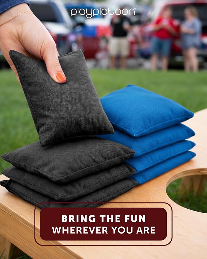 Play Platoon Cornhole Bags Weather Resistant- Set of 8 Regulation Bean Bags for Tossing- Official Professional Size & Weight Corn Hole Bags Two Color All Weather Cornhole Beans Bag Set with Tote Bag