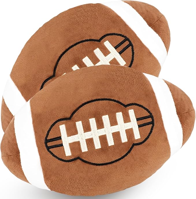 2 Pcs 12 Inch Football Plush Pillow Fluffy Stuffed Football Throw Pillows Soft Sports Throw Pillows for Kids Birthday Party Supply Gifts Bedroom Sofa Decor