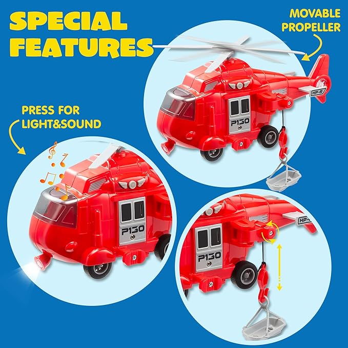JOYIN Toddler Fire Truck Toys for 3 4 5 6 7 Year Old Boys - Fire Engine, Emergency Vehicle, Kids Firetruck, Friction Powered Car with Lights and Sounds, Christmas Birthday Gifts for Boys Girls Age 3-9
