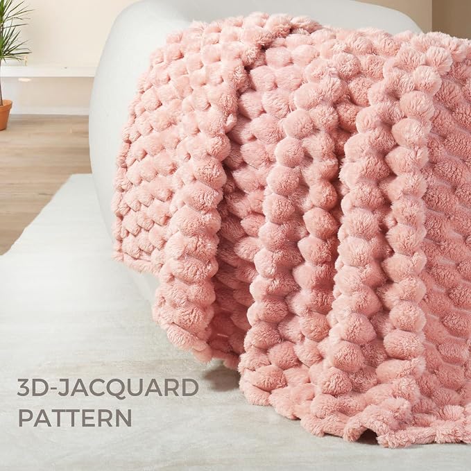 Whale Flotilla Soft Fleece King Size Bed Blanket Luxury 3D Jacquard, Pink | Lightweight Breathable Coverlet Bedspread for All Seasons, Super Cozy Plush Fluffy Fuzzy Decorative Blanket for Bed, 90"x104"