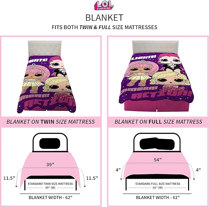 Franco Kids Bedding Super Soft Plush Micro Raschel Blanket, 62 in x 90 in, LOL Surprise