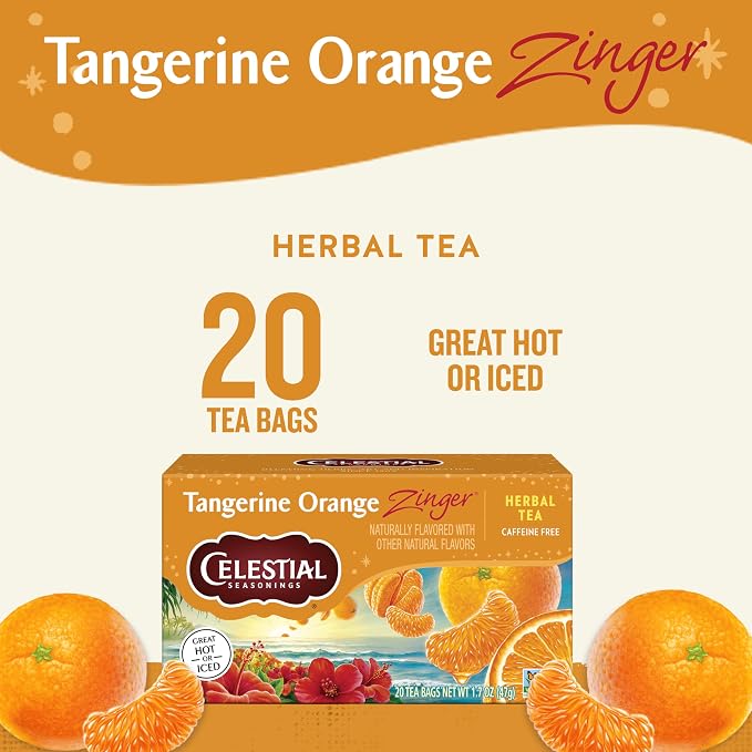 Celestial Seasonings Tangerine Orange Zinger Herbal Tea, Caffeine Free, 20 Tea Bags Box (Pack of 6)