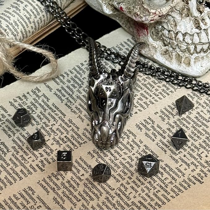 2025 Dragon Necklace for DND Dice Set, 7-in-1 Dragon Metallic D&D Dice with Gift Case for Dungeons and Dragon Game, RPG Role Playing Table Game Gifts (Silver)