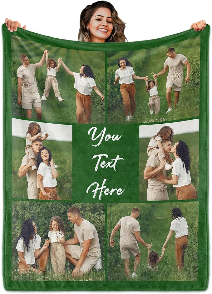 Custom Blanket with Picture Text, Personalized 6 Photo Blanket, HD Printing Customized Flannel Throw Blanket Gifts for Mom Dad Couple Girlfriend Boyfriend Wife Husband Christmas