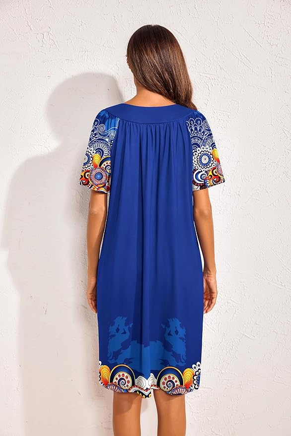 Ekouaer Womens House Dress Floral Print Nightgown with Pockets Mumu Dress