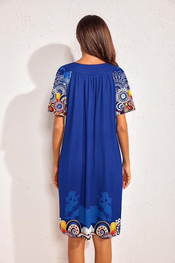 Ekouaer Womens House Dress Floral Print Nightgown with Pockets Mumu Dress