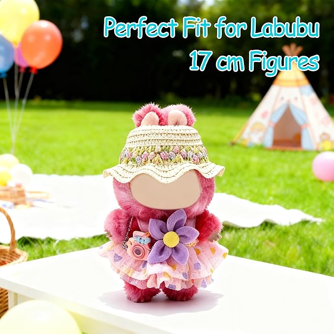 17cm Doll Clothes, Bear Outfits for Clothes Set, Premium Fashion Dolls Keychain Accessories, Faking Animal Style Outfit Jumpsuit (Pink)