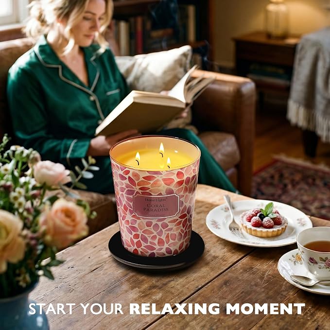 HomeLights Coral Paradise Scented Candles | 34oz Soy Candles Bohemian Natural Textures 3-Wick Large Candle Jars | Ideal Candle Gifts for Events, Home Decor Stress, Relief & Relaxation