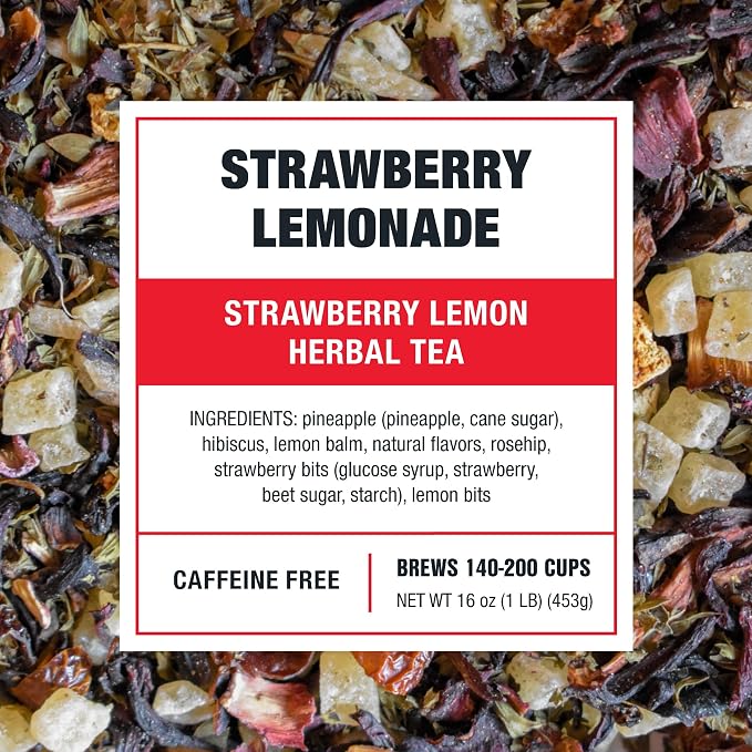 Tiesta Tea - Strawberry Lemonade, Loose Leaf, Strawberry Lemon Herbal Tea, Premium Non-Caffeinated Fruit Blend, Make Hot or Iced & Brews Up to 200 Cups, 16 Ounce Resealable Bulk Pouch