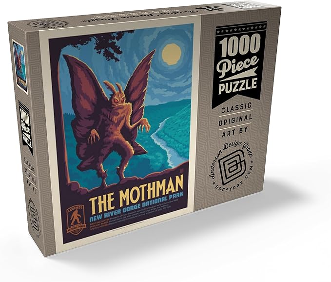 MyPuzzle Legends of The National Parks: New River Gorge's Mothman, Vintage Poster - Premium 1000 Piece Jigsaw Puzzle for Adults