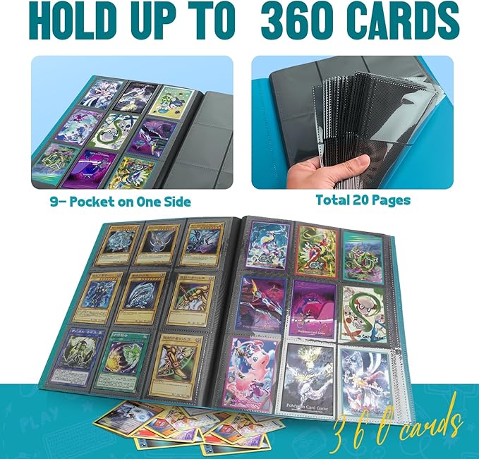 Card Binder 9-Pockets,Trading Card Binder,20 Pages, 360 Card Capacity Collection Binder, Card Folder for MTG, TCG, Game Cards & Sports Cards (Lake Blue)