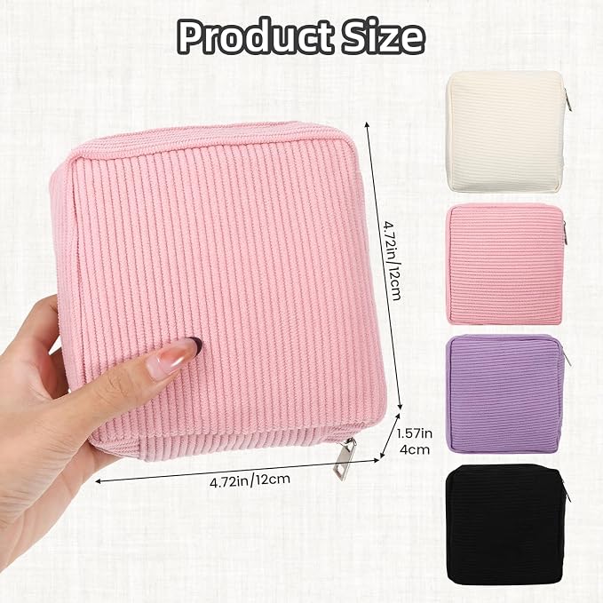 4 PCS Sanitary Napkin Storage Bag, Menstrual Pad Zipper Period Pouch Portable Period Bag Panty Liners, Pad Pouch with Zipper for Women Ladies Daily Use Purse Travel(Solid Color,4 Colors)