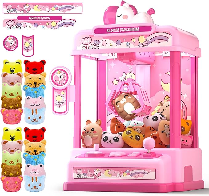 Skirfy Claws Machines for Kids Age 6+, Mini Vending Machines Girls Unicorns Toys with Sound & 20 Mini Plush Toys,Arcades Game Indoor Toy for Home Party Birthday