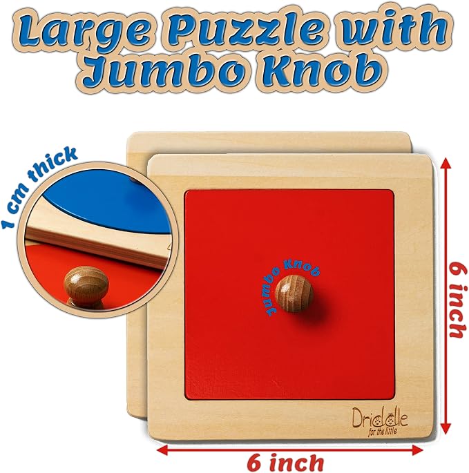 Driddle Montessori Toys - Wooden Knob Shape Puzzles - Mirror & Photo Insert - Learn Colors & Shapes Interactive Baby & Toddler Toys