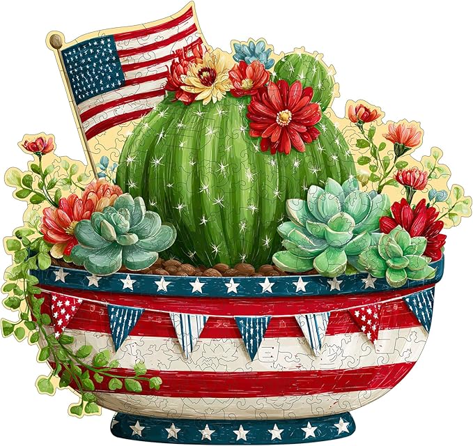 MEATRN Globular Succulent Cactus Wooden Puzzles - Premium Wood Puzzles for Adults, Botanical Art Display Puzzle, Pieces Fit Together Perfectly, Home Decoration, 207 Pcs, 11.4 x 10.7in