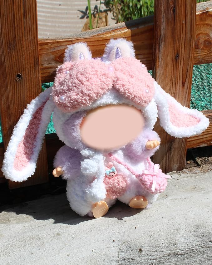 Hand-Crocheted Doll Clothes Set for 17cm Dolls - Original Cute Outfit, Handmade Crochet Accessories, Kawaii Animal Style Collectibles (Bouncy Bunny)