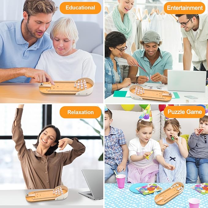 Tabletop Mini Bowling Game Set: Funny White Elephant Gifts for Adults Men Women Christmas Stocking Stuffers for Teens Boys Girls Kids Wooden Home Bowling Alleys Office Desk Toys Stress Relief Gadgets