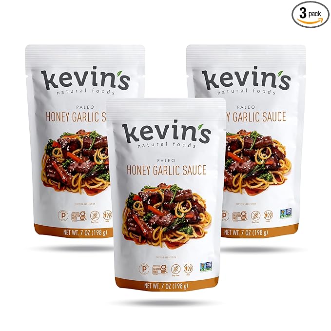 Kevin's Natural Foods Honey Garlic Simmer Sauce, 3 Pack | Paleo Stir-Fry Sauce, Gluten Free, No Preservatives, Non-GMO