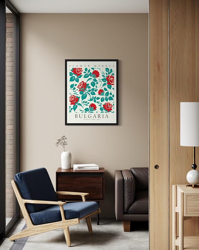 Bulgaria, Rose Art Print Poster, Flower Market Wall Art, Floral Artwork Decor for Bedroom, Kitchen, Bathroom, Livingroom Decoration 52 (Bulgaria, Rose, 10"L x 8"W, Unframed)