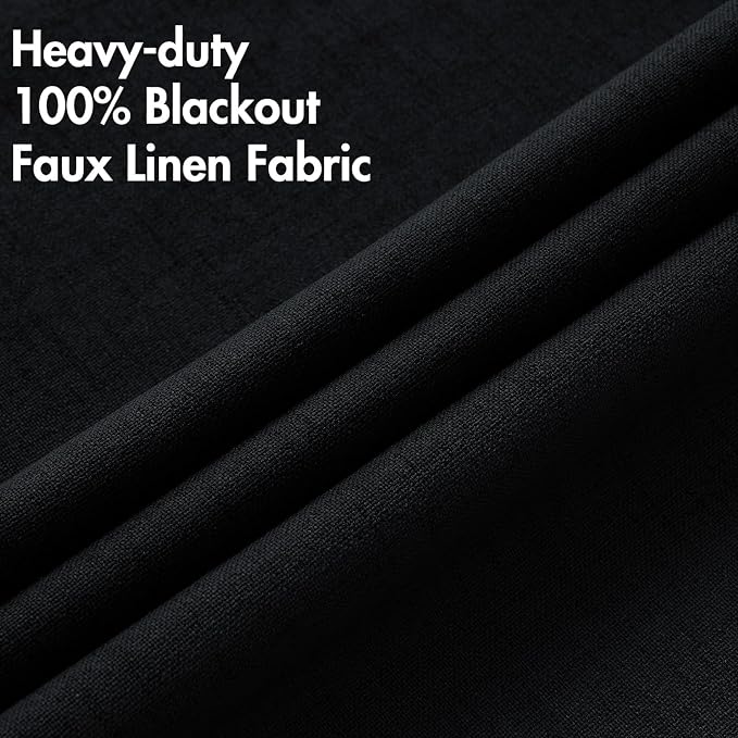 MIULEE Linen Texture Curtains for Bedroom Solid 100% Blackout Thermal Insulated Halloween Black Curtains Grommet Room Darkening Drapes for Living Room 52x63 Inch (2 Panels)