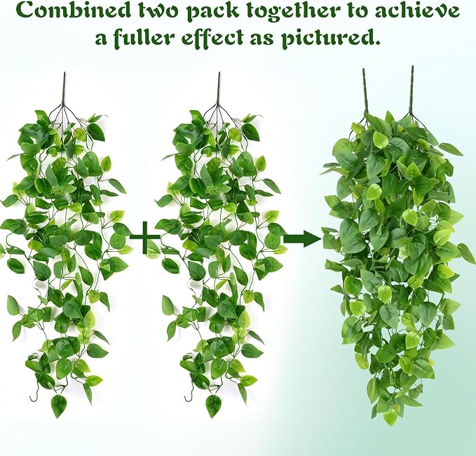 Waipfaru Fake Hanging Plants, 8Pcs Faux Ivy Pothos Vines Greenery | UV Resistant Faux Outdoor Plants Ivy Vines for Modern Boho Patio Outdoor Indoor Party Wall Porch Gazebo Aesthetic Decor