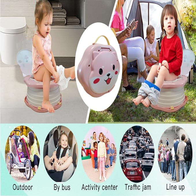 SunnySmile Portable Potty Cute Puppy Design, Portable Toddler Toilet with 45 Disposable Bags, Foldable Toddler Travel Potty for Camping, Road Trips & Car Toilet for Kids