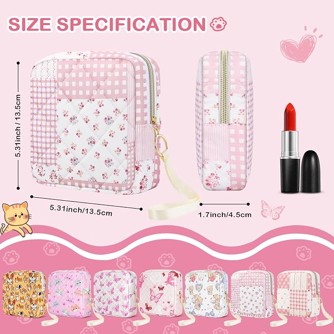 Likesing Quilted Period Bag, Period Pouches for Teen Girls Womens, Portable Floral Print Sanitary Napkin Storage Bag Feminine Emergency Tampon Pad Pouch(Pink Floral Clash)