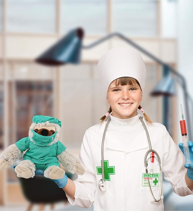 DolliBu Sloth Doctor Plush Toy - Super Soft Sloth Doctor Stuffed Animal Dress Up with Cute Scrub Uniform and Cap Outfit - Fluffy Doctor Toy Plush Gift - 7.5 Inches
