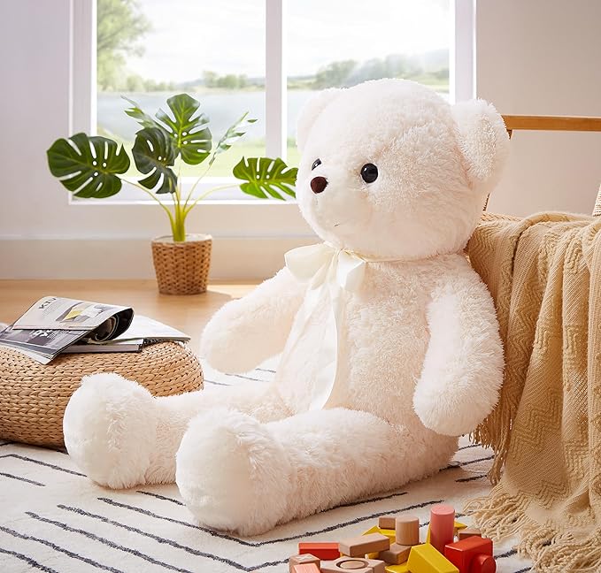 Big Teddy Bear Stuffed Animal 35 inches Giant Stuffed Bear Gift for Girlfriend Children on Birthday, White