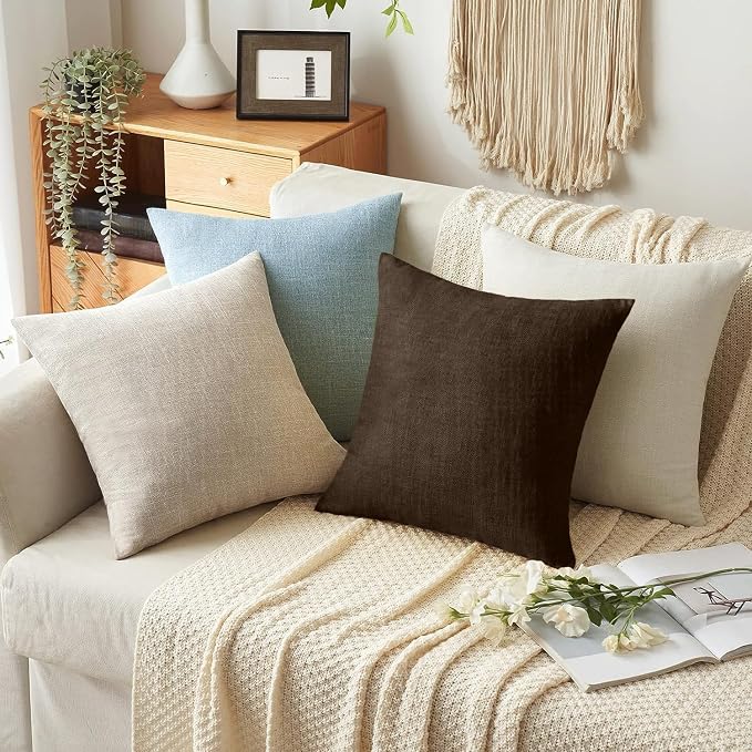 MIULEE Pack of 2 Decorative Linen Burlap Pillow Covers Farmhouse Boho Accent Pillowcases Modern Home Decor for Sofa Couch Bedroom Living Room 20x20 Inch Reddish Brown