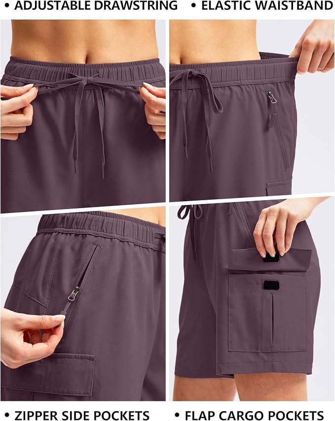 SANTINY Women's 5''/ 7''/9'' Hiking Cargo Shorts Quick Dry Lightweight Summer Shorts for Women Athletic Golf Zipper Pockets
