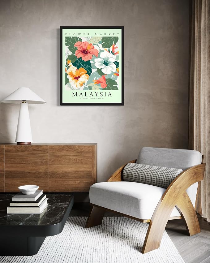 Malaysia Flower Market Art Print Poster, Wall Art Floral Painting Botanical Decor for Bedroom, Kitchen, Bathroom Livingroom Decoration 82B (Malaysia, 14"L x 11"W, Unframed)