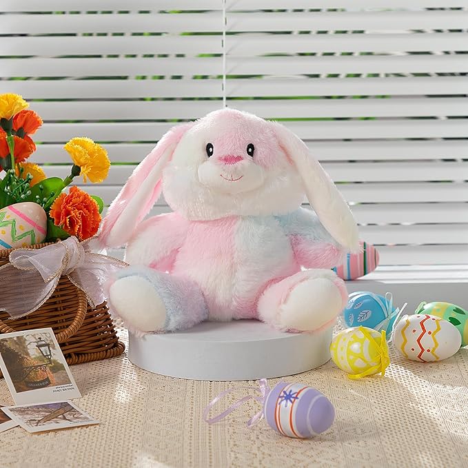 HollyHOME Bunny Stuffed Animal, Easter Bunny Plush Toys, Soft and Cuddly Stuffed Rabbit Easter Gift for Kids Baby Girls 7inch Rainbow