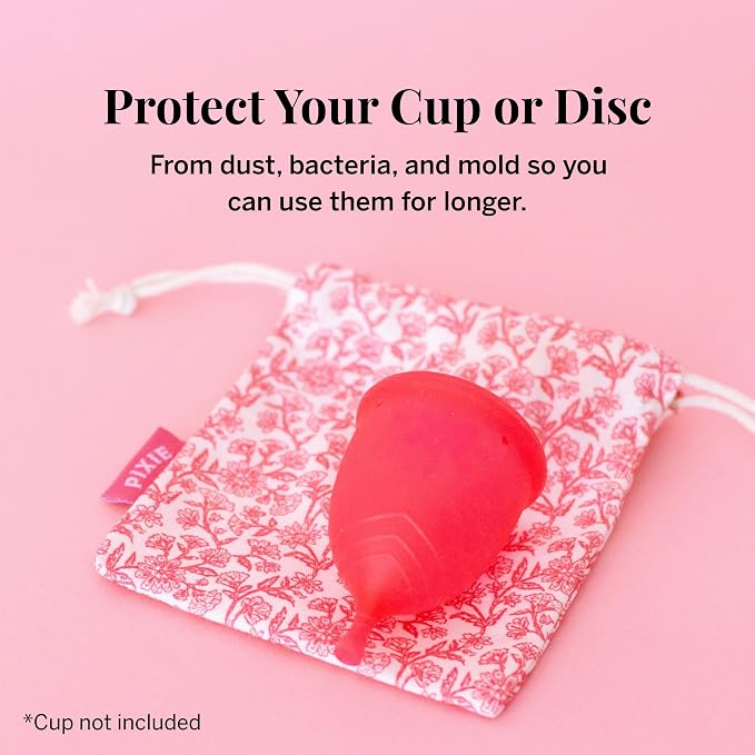 Pixie Menstrual Cup Storage Bag Case - 100% Organic Cotton Reusable Holder for Period Cups, Discs, and Kegel Balls - Store After Using Sterilizer or Wash - Container to Keep Menstrual Cup Cleaner