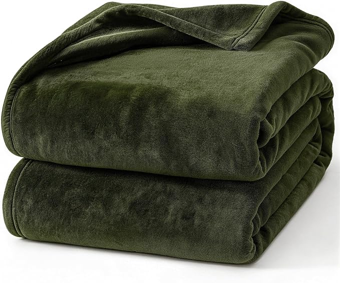 Hansleep Full Moss Green Fleece Blanket, Soft Flannel Bed Blanket | Fuzzy Cozy Blanket 84x90 Inches, Multi-use for Bed, Sofa, Couch, Travel, Camping, All Season Warm Lightweight Cover