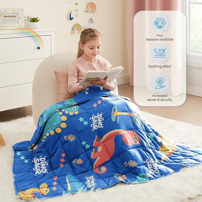 Weighted Blanket - 2 lbs Blue Dinosaur Heavy Blanket, 20"x30", Small Size Breathable Lap Blanket